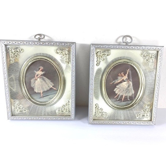 Vintage Carina Ballerina Framed Art Prints Set of 2 Silver Gold Tone Mid Century - Picture 5 of 10